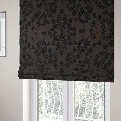 Fiona Embossed Floral Pattern Chenille Brown Colour Upholstery Furnishing Fabric - Roman Blinds