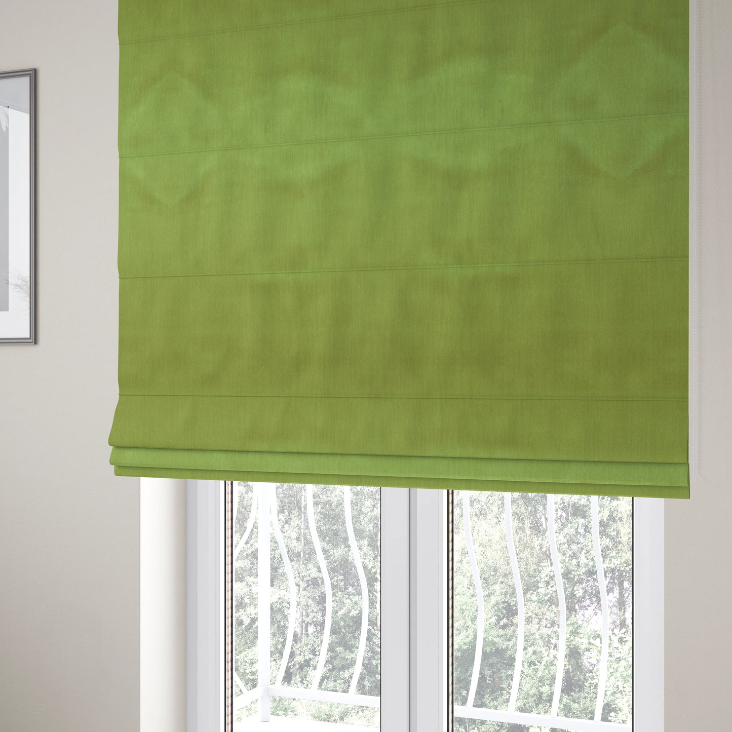 Florentine Soft Shine Textured Apple Green Colour Chenille Velvet Upholstery Fabric - Roman Blinds