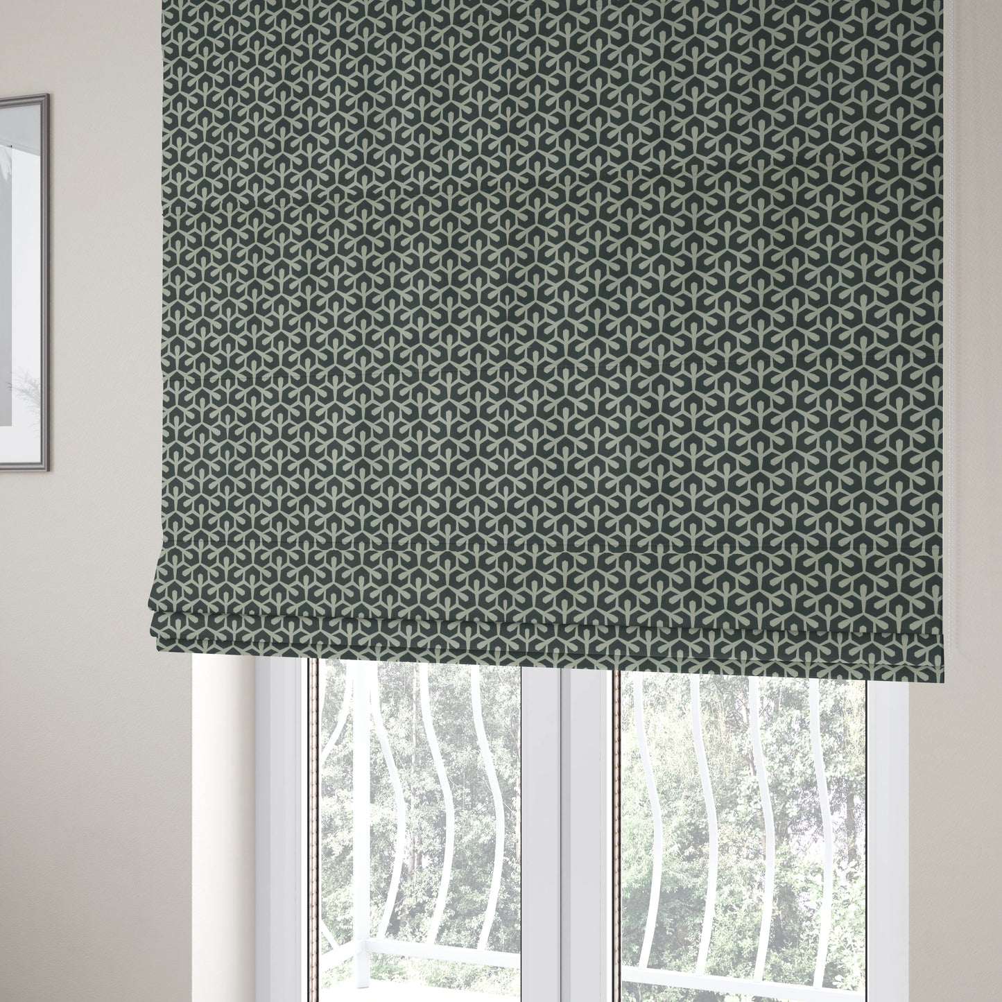 Foxe Small Scale Geometric Pattern Printed Velveteen Black Grey Colour Upholstery Curtains Fabric - Roman Blinds