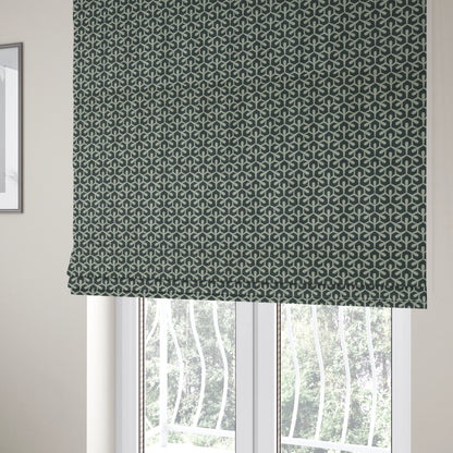 Foxe Small Scale Geometric Pattern Printed Velveteen Black Grey Colour Upholstery Curtains Fabric - Roman Blinds