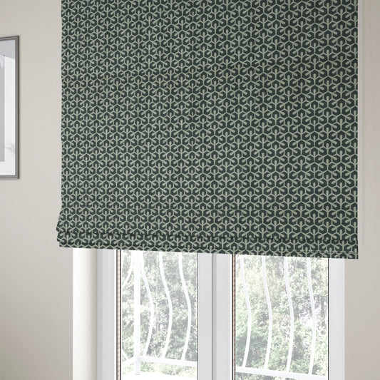 Foxe Small Scale Geometric Pattern Printed Velveteen Black Grey Colour Upholstery Curtains Fabric - Roman Blinds