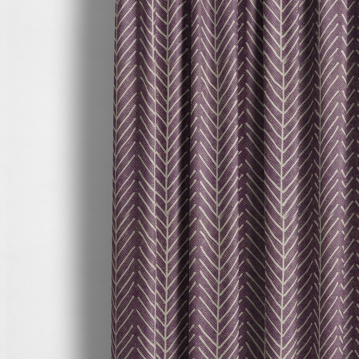 Frisco Stem Pattern Printed On Linen Effect Chenille Material Purple Coloured Furnishing Fabrics - Made To Measure Curtains