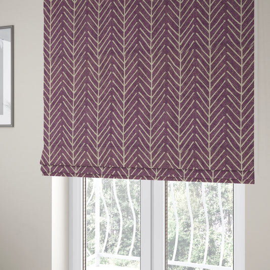 Frisco Stem Pattern Printed On Linen Effect Chenille Material Purple Coloured Furnishing Fabrics - Roman Blinds