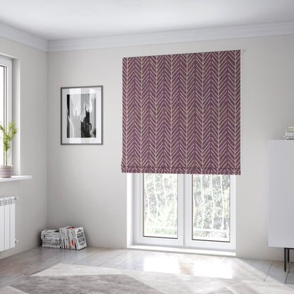 Frisco Stem Pattern Printed On Linen Effect Chenille Material Purple Coloured Furnishing Fabrics - Roman Blinds