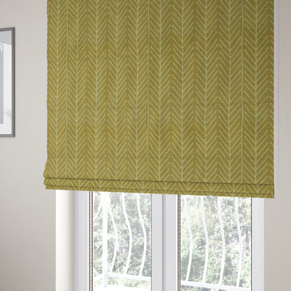 Frisco Stem Pattern Printed On Linen Effect Chenille Material Yellow Coloured Furnishing Fabrics - Roman Blinds