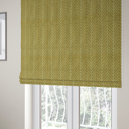 Frisco Stem Pattern Printed On Linen Effect Chenille Material Yellow Coloured Furnishing Fabrics - Roman Blinds