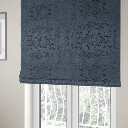 Geneva Crushed Velvet Upholstery Fabric In Navy Denim Blue Colour - Roman Blinds