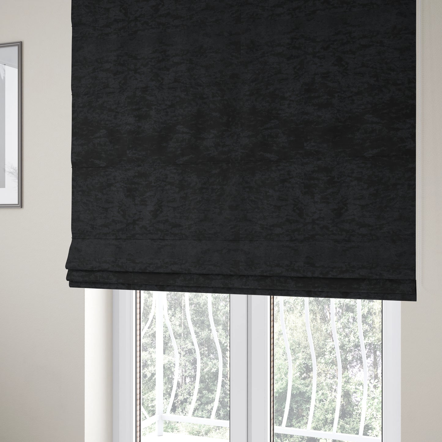 Geneva Crushed Velvet Upholstery Fabric In Black Colour - Roman Blinds