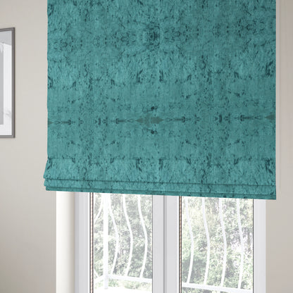 Geneva Crushed Velvet Upholstery Fabric In Blue Teal Colour - Roman Blinds