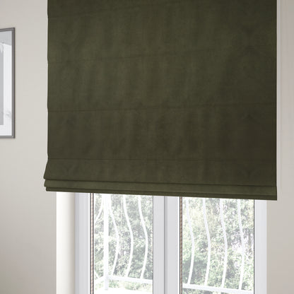 Giovanni Matt Plain Velvet Upholstery Fabric In Deep Olive Green Colour - Roman Blinds