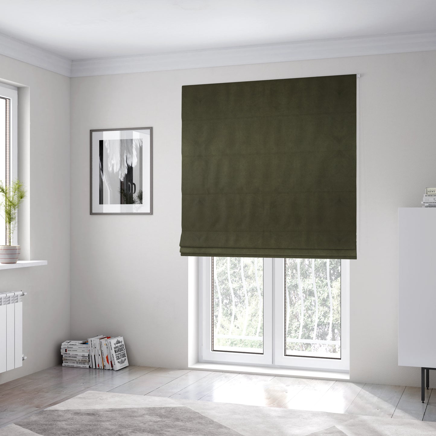 Giovanni Matt Plain Velvet Upholstery Fabric In Deep Olive Green Colour - Roman Blinds