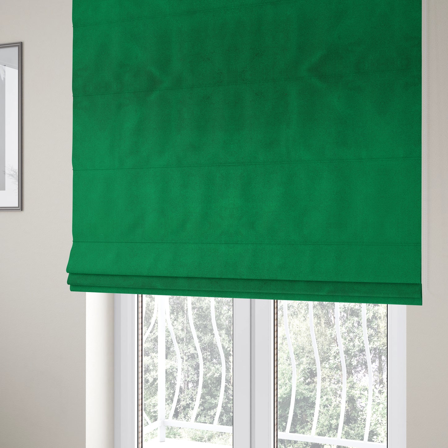 Giovanni Matt Plain Velvet Upholstery Fabric In Green Basil Colour - Roman Blinds