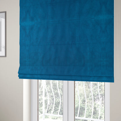 Giovanni Matt Plain Velvet Upholstery Fabric In Azure Blue Colour - Roman Blinds