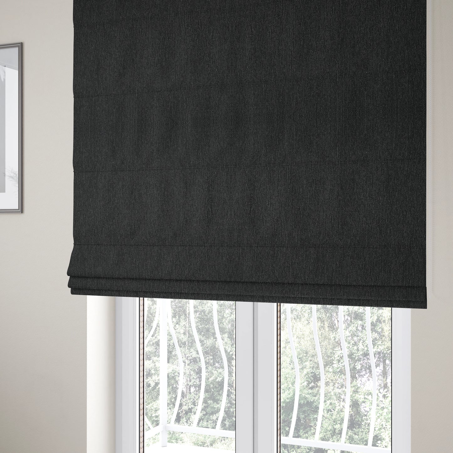 Gloria Soft Woven Textured Chenille Upholstery Fabric Black Colour - Roman Blinds