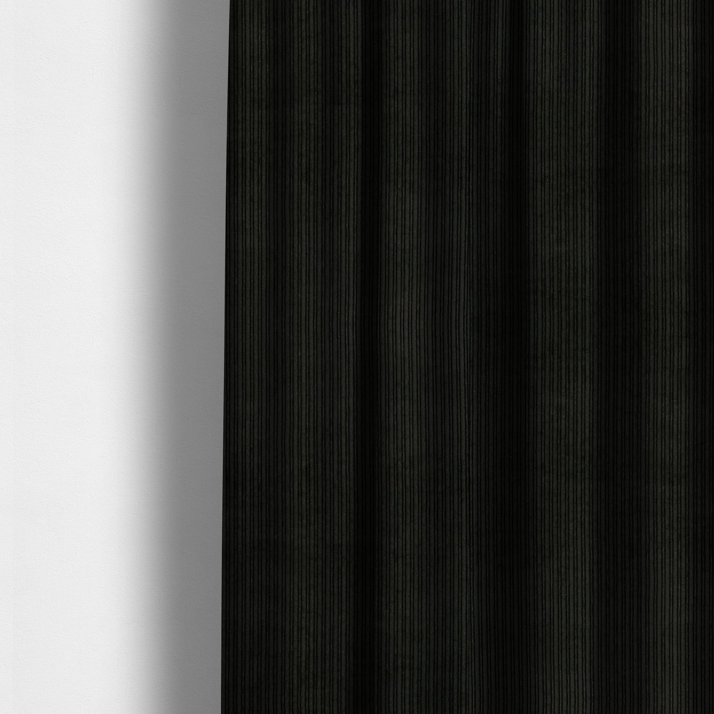 Goole Pencil Thin Striped Corduroy Upholstery Furnishing Fabric Black Colour - Made To Measure Curtains