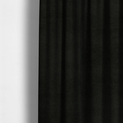 Goole Pencil Thin Striped Corduroy Upholstery Furnishing Fabric Black Colour - Made To Measure Curtains