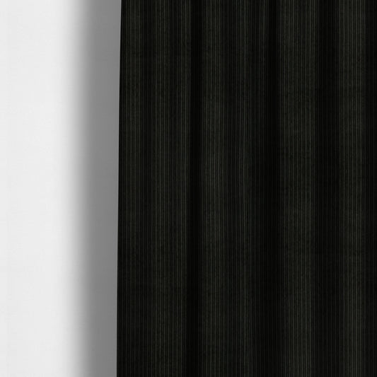 Goole Pencil Thin Striped Corduroy Upholstery Furnishing Fabric Black Colour - Made To Measure Curtains