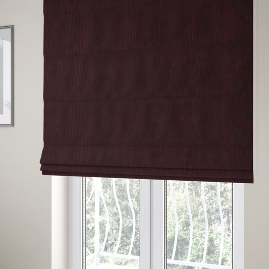 Goole Pencil Thin Striped Corduroy Upholstery Furnishing Fabric Aubergine Colour - Roman Blinds