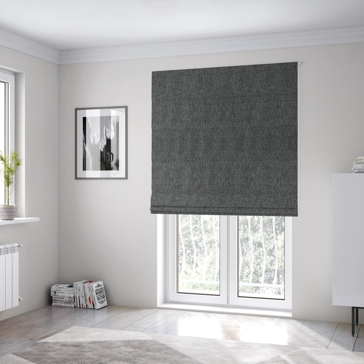 Grantham Soft Textured Woven Chenille Fabric In Grey Colour - Roman Blinds