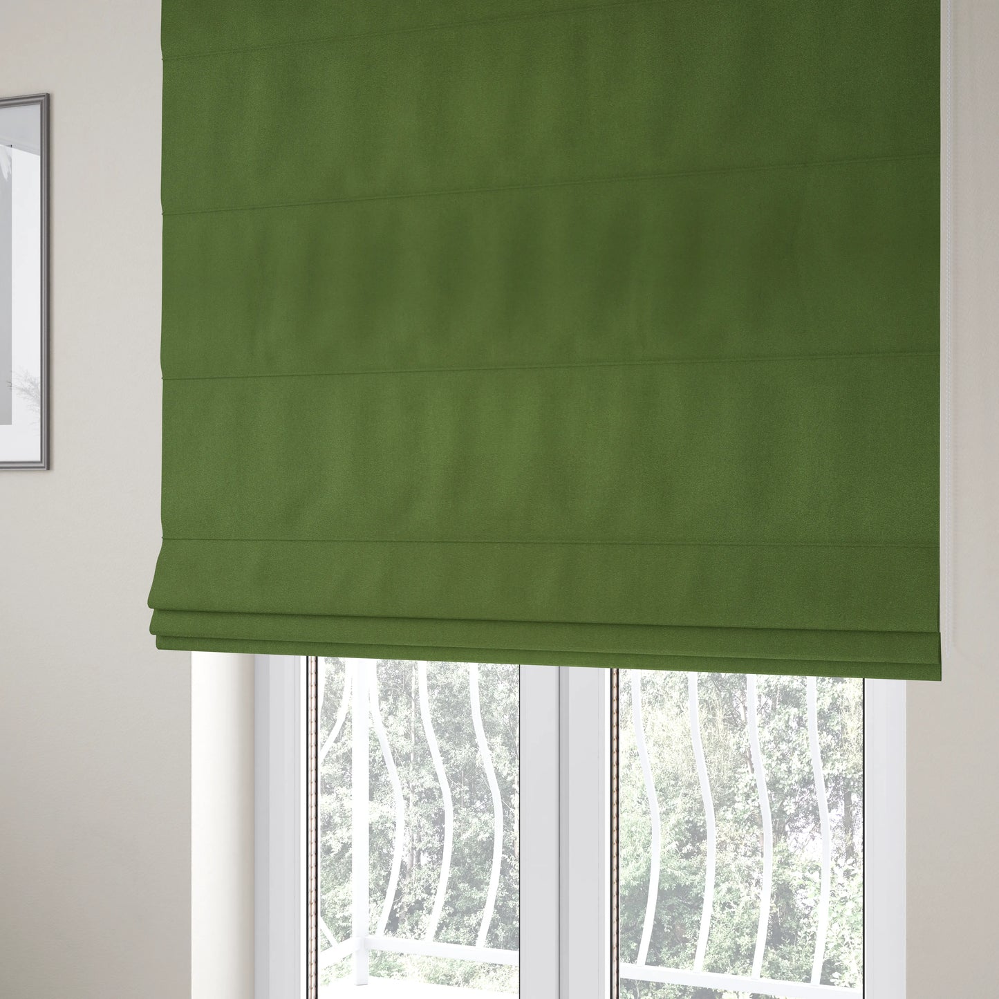 Grenada Soft Suede Fabric In Green Colour For Interior Furnishing Upholstery - Roman Blinds