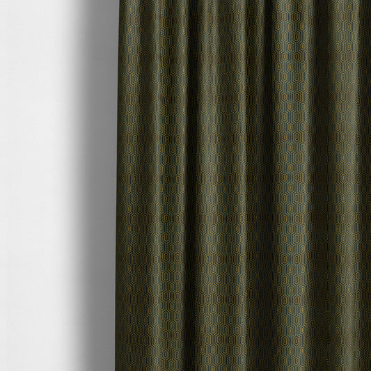 Hakkaido Geometric Pattern Velvet Fabric In Teal Brown Colour - Made To Measure Curtains