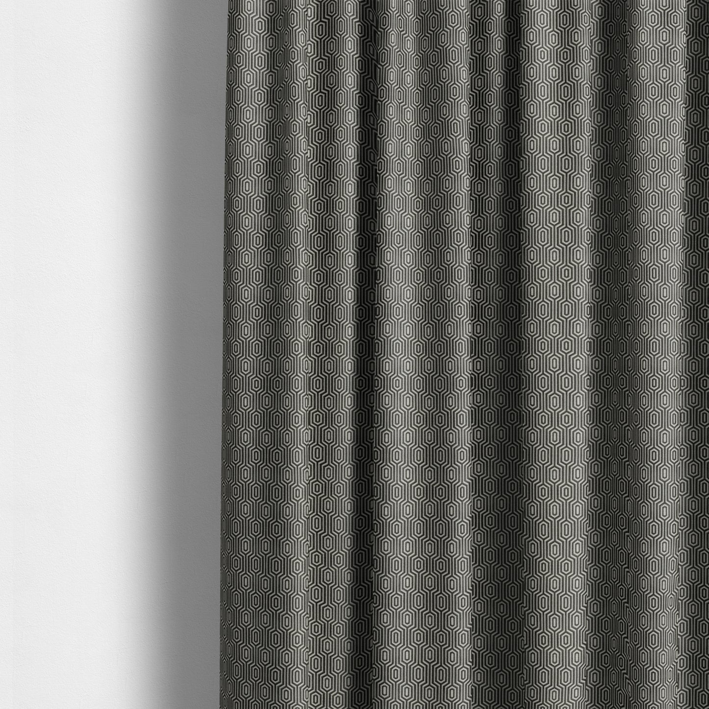 Hakkaido Geometric Pattern Velvet Fabric In Grey Colour - Made To Measure Curtains