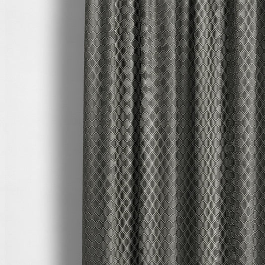 Hakkaido Geometric Pattern Velvet Fabric In Grey Colour - Made To Measure Curtains