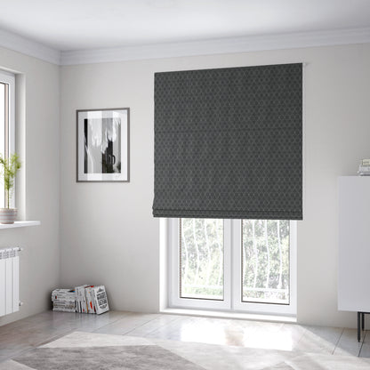 Hakkaido Geometric Pattern Velvet Fabric In Black Colour - Roman Blinds