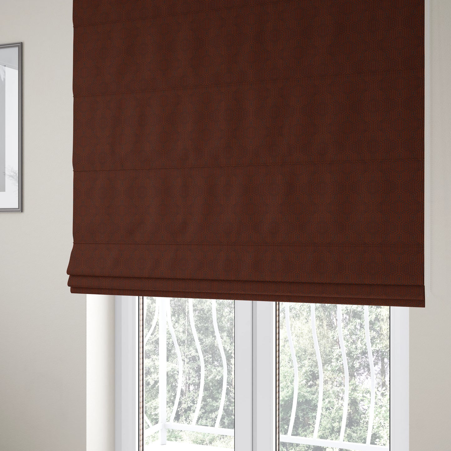 Hakkaido Geometric Pattern Velvet Fabric In Orange Brown Colour - Roman Blinds