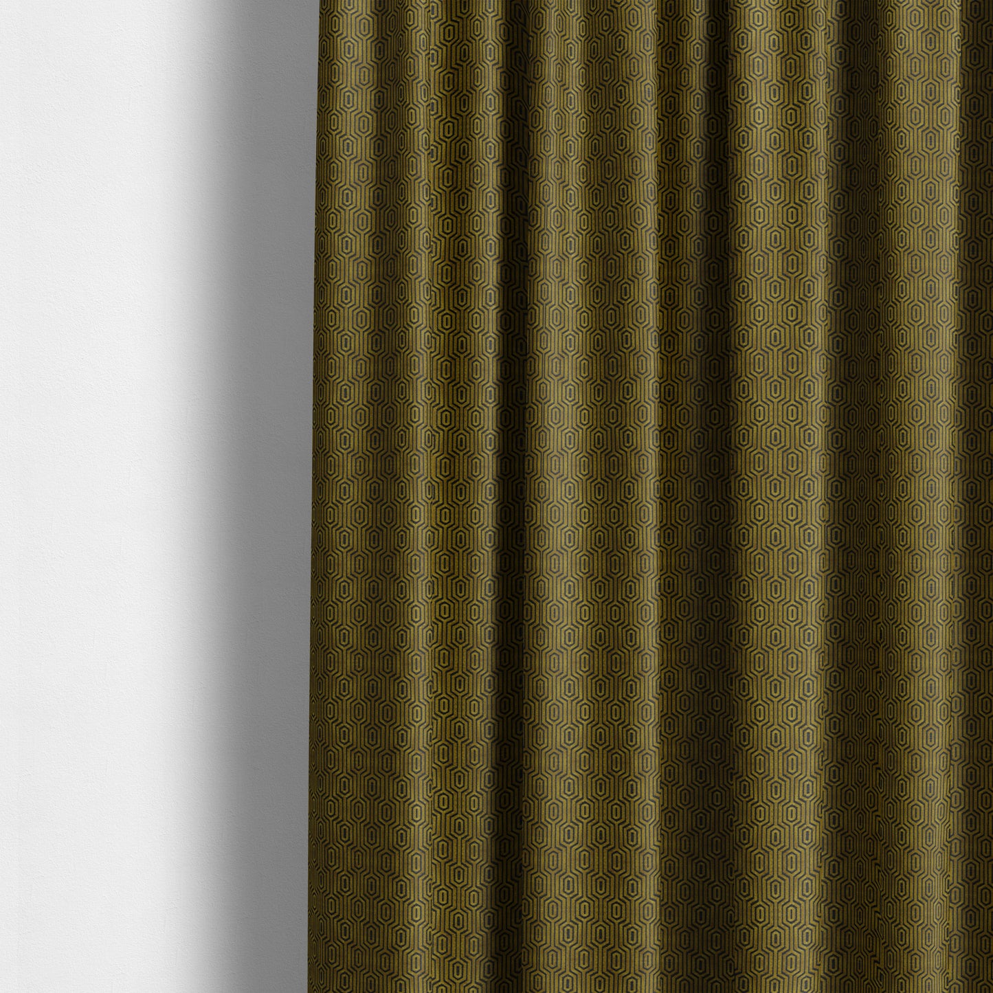 Hakkaido Geometric Pattern Velvet Fabric In Golden Yellow Blue Colour - Made To Measure Curtains