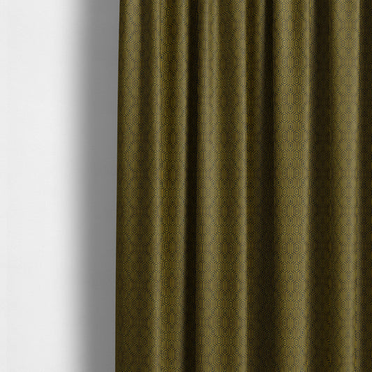 Hakkaido Geometric Pattern Velvet Fabric In Golden Yellow Blue Colour - Made To Measure Curtains