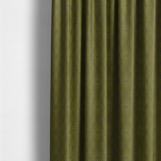 Hakkaido Geometric Pattern Velvet Fabric In Yellow Grey Colour - Made To Measure Curtains