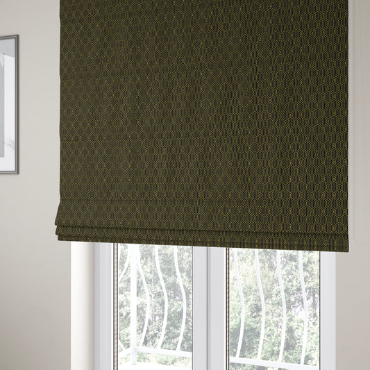 Hakkaido Geometric Pattern Velvet Fabric In Navy Blue Yellow Colour - Roman Blinds