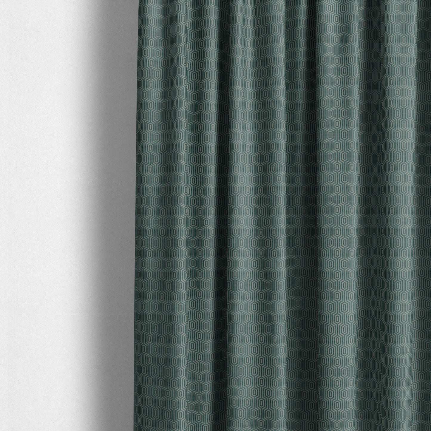 Hakkaido Geometric Pattern Velvet Fabric In Teal Grey Colour - Made To Measure Curtains