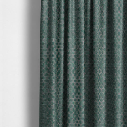 Hakkaido Geometric Pattern Velvet Fabric In Teal Grey Colour - Made To Measure Curtains