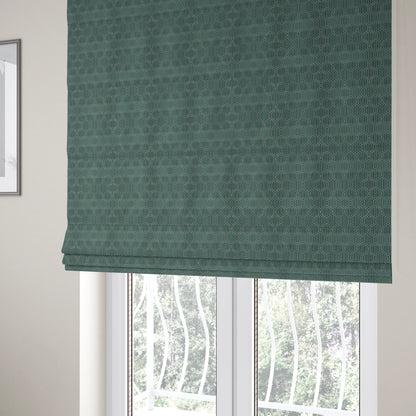 Hakkaido Geometric Pattern Velvet Fabric In Teal Grey Colour - Roman Blinds