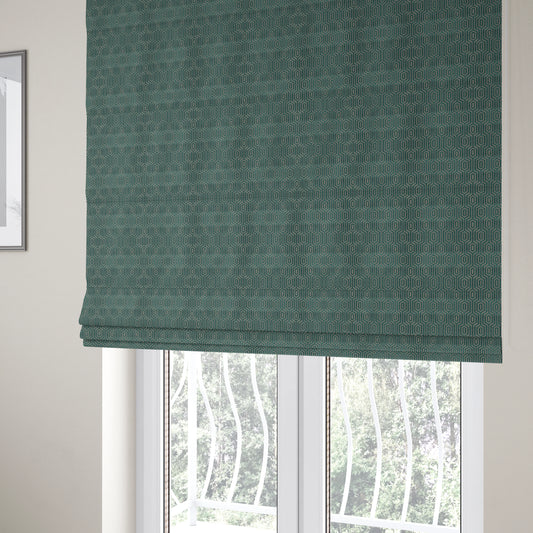 Hakkaido Geometric Pattern Velvet Fabric In Teal Grey Colour - Roman Blinds