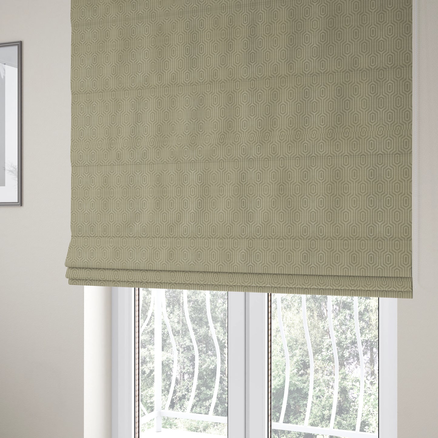 Hakkaido Geometric Pattern Velvet Fabric In White Colour - Roman Blinds