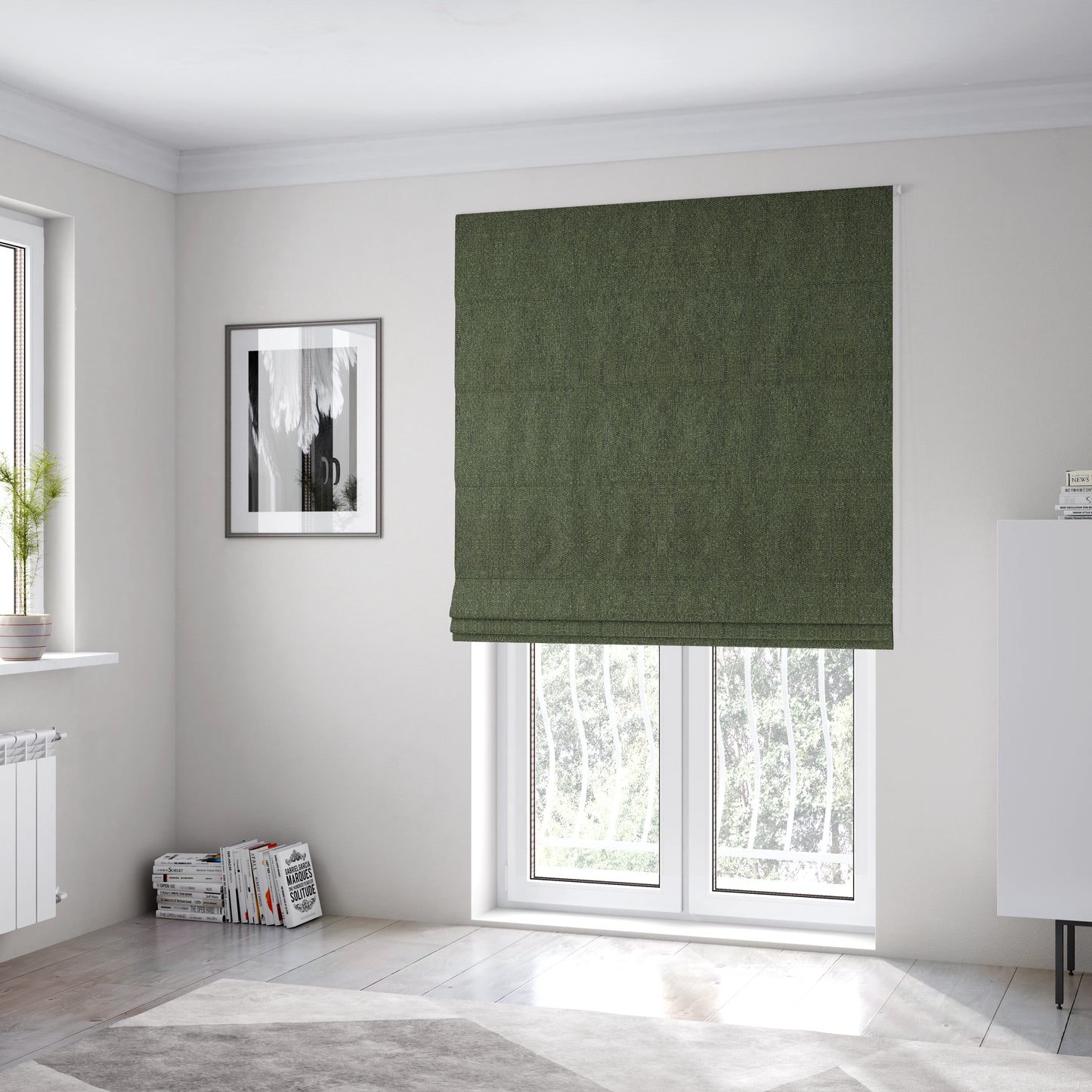 Hemsby Textured Weave Furnishing Fabric In Green Colour - Roman Blinds