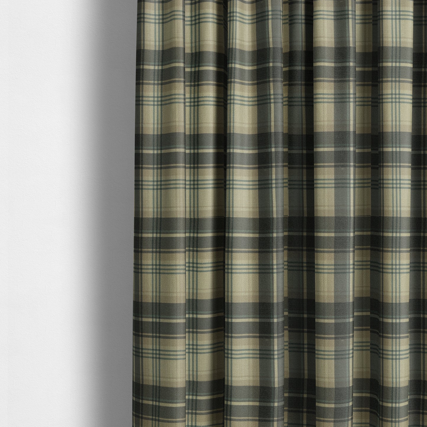 Houston Plaid Printed Pattern On Linen Effect Chenille Material Blue Coloured Upholstery Fabric - Made To Measure Curtains