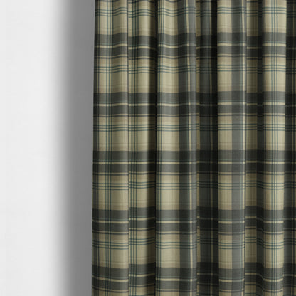 Houston Plaid Printed Pattern On Linen Effect Chenille Material Blue Coloured Upholstery Fabric - Made To Measure Curtains