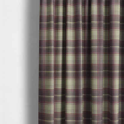 Houston Plaid Printed Pattern On Linen Effect Chenille Material Purple Coloured Upholstery Fabric - Made To Measure Curtains