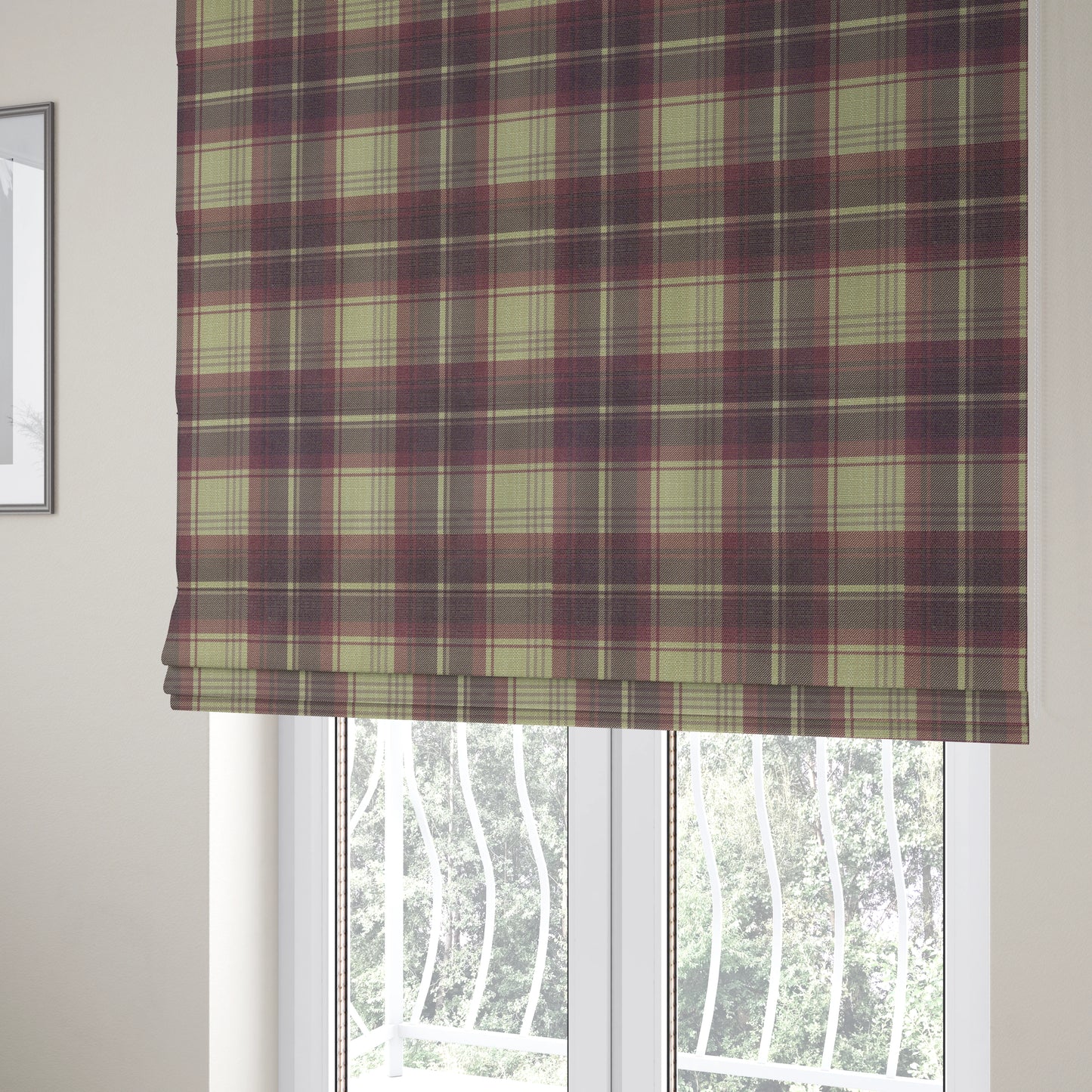 Houston Plaid Printed Pattern On Linen Effect Chenille Material Purple Coloured Upholstery Fabric - Roman Blinds