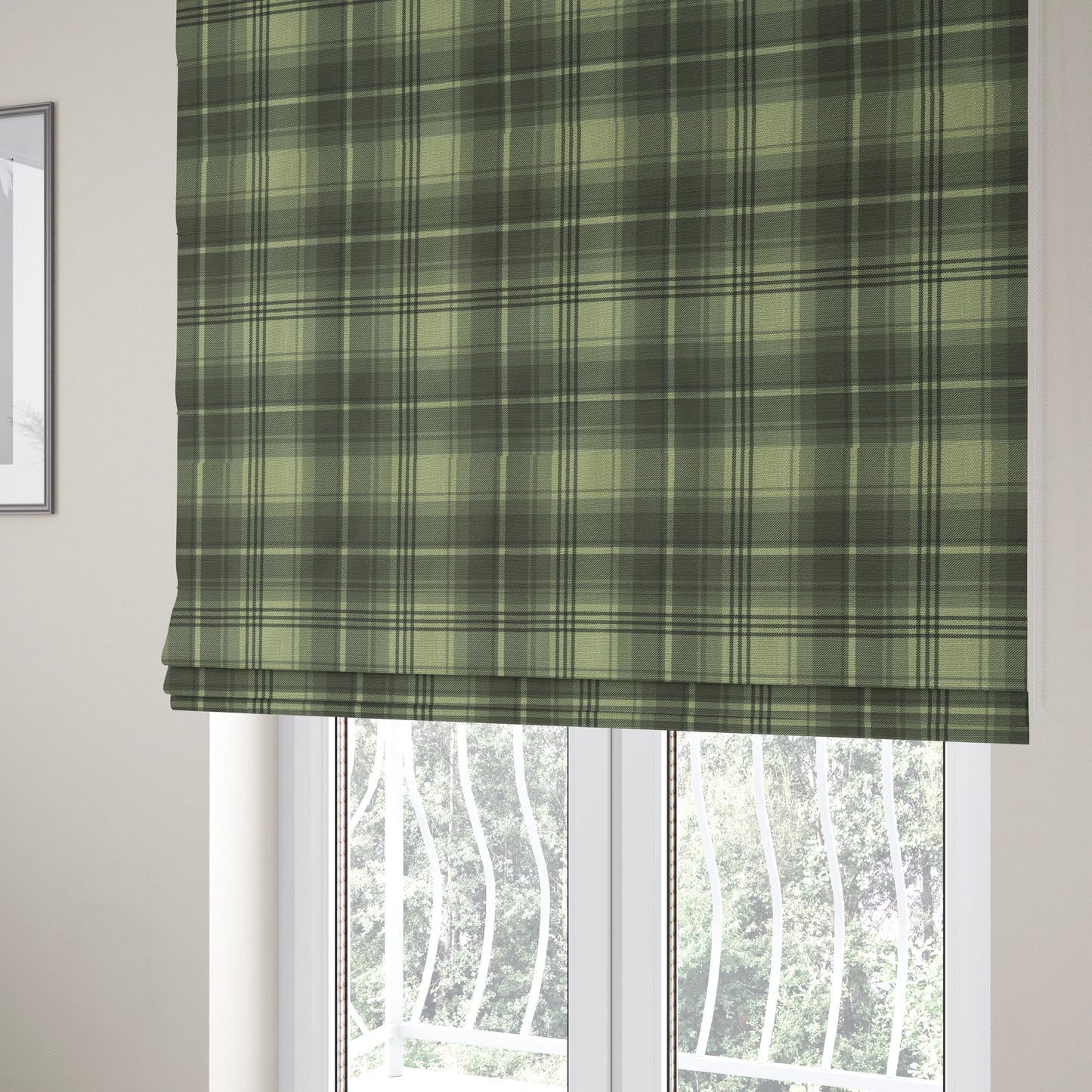 Houston Plaid Printed Pattern On Linen Effect Chenille Material Grey Coloured Upholstery Fabric - Roman Blinds