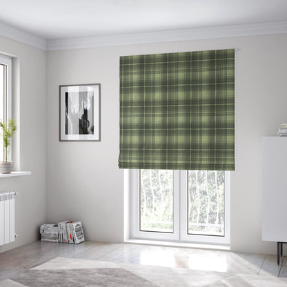 Houston Plaid Printed Pattern On Linen Effect Chenille Material Grey Coloured Upholstery Fabric - Roman Blinds