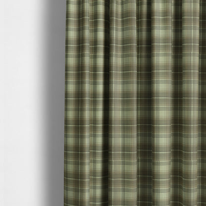 Houston Plaid Printed Pattern On Linen Effect Chenille Material Brown Coloured Upholstery Fabric - Made To Measure Curtains