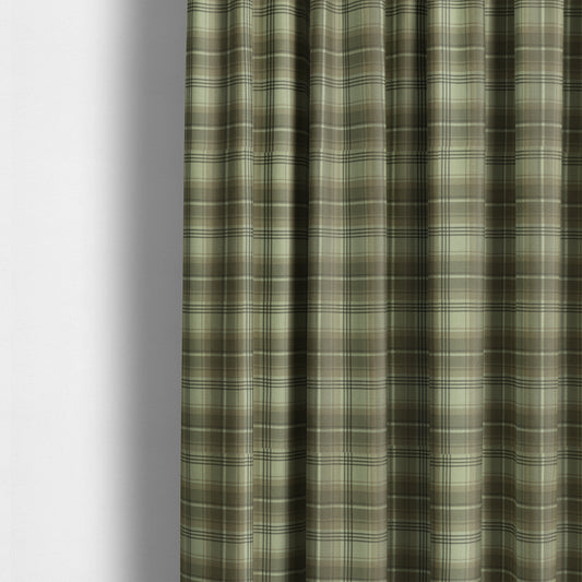 Houston Plaid Printed Pattern On Linen Effect Chenille Material Brown Coloured Upholstery Fabric - Made To Measure Curtains