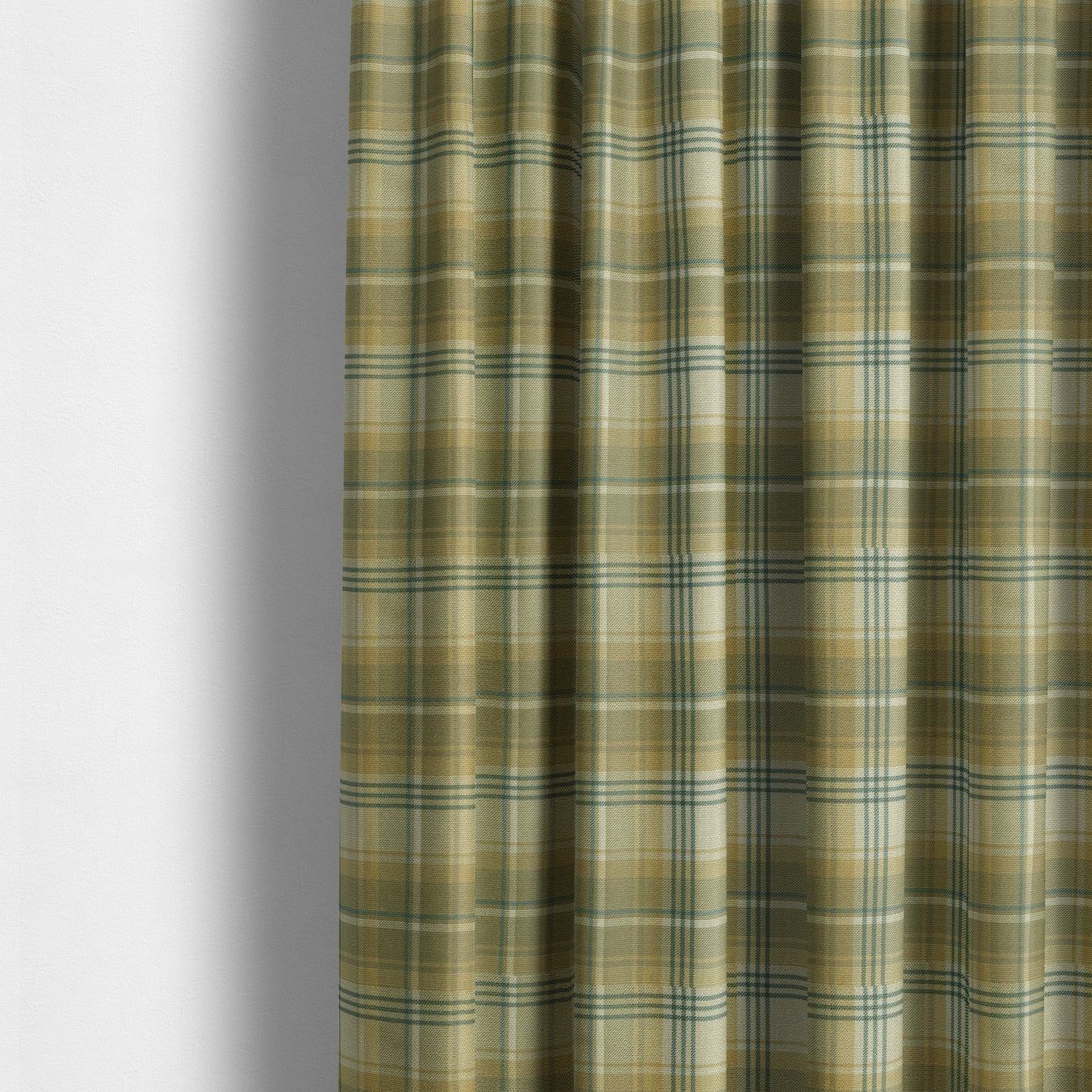 Houston Plaid Printed Pattern On Linen Effect Chenille Material Green Coloured Upholstery Fabric - Made To Measure Curtains