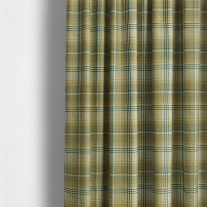 Houston Plaid Printed Pattern On Linen Effect Chenille Material Green Coloured Upholstery Fabric - Made To Measure Curtains