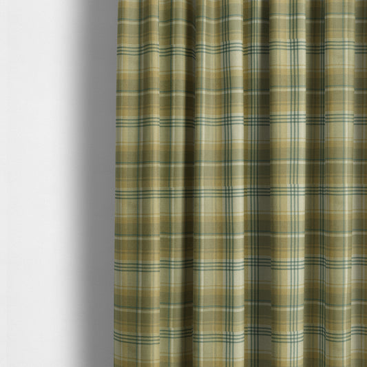 Houston Plaid Printed Pattern On Linen Effect Chenille Material Green Coloured Upholstery Fabric - Made To Measure Curtains